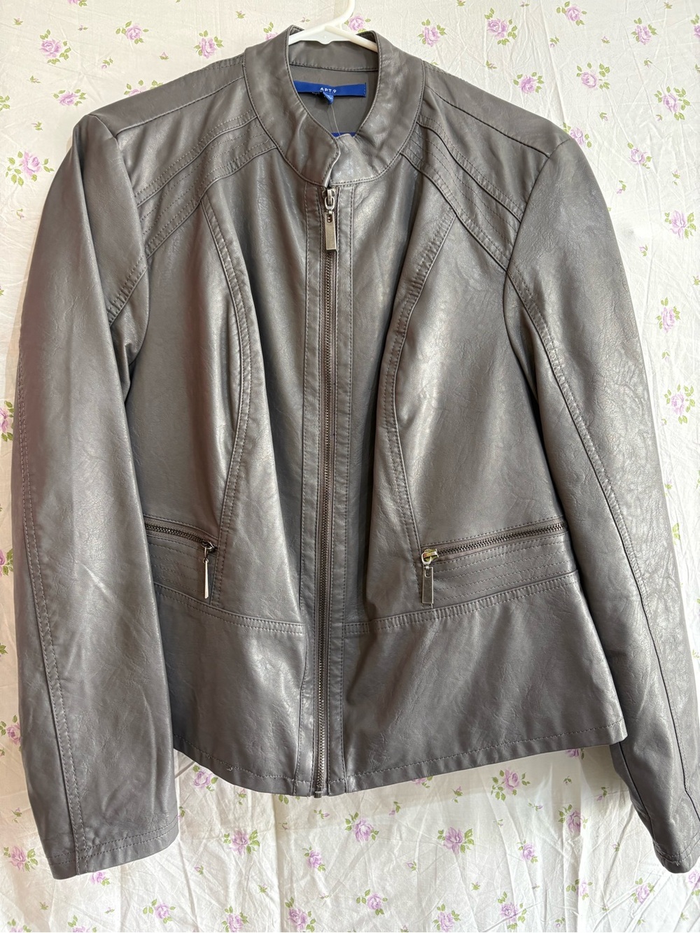 Apt. 9 Women's Charcoal Faux Leather Zip Jacket